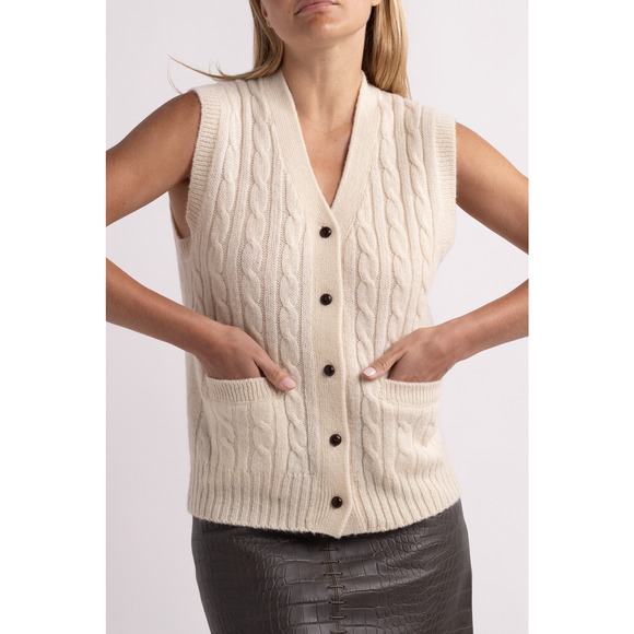 Vintage White Cable Knit Vest - Picture 1 of 4
